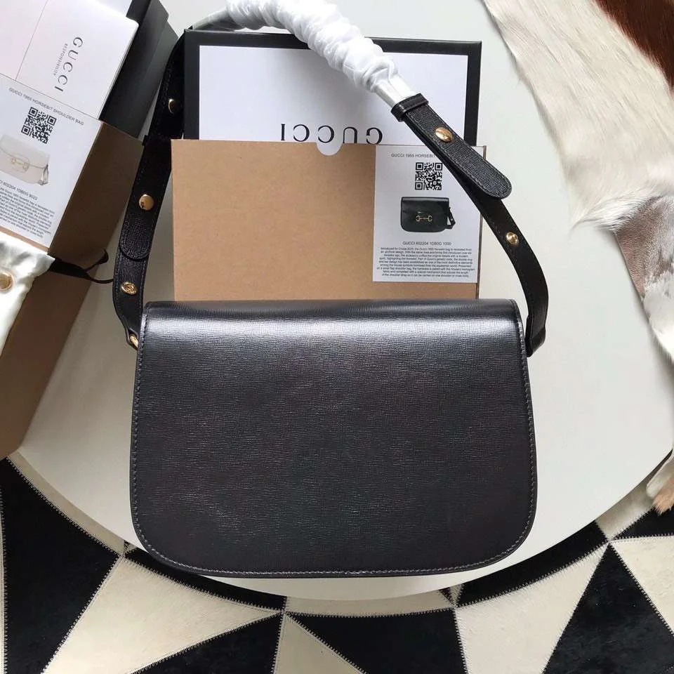 Gucci 1955 Horsebit Handbag Black Smooth Leather 25 cm product view 2