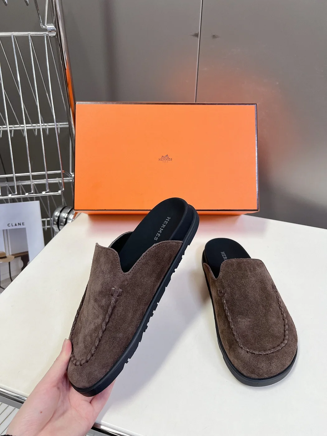 Hermès Women Brown Suede Slippers product view 3