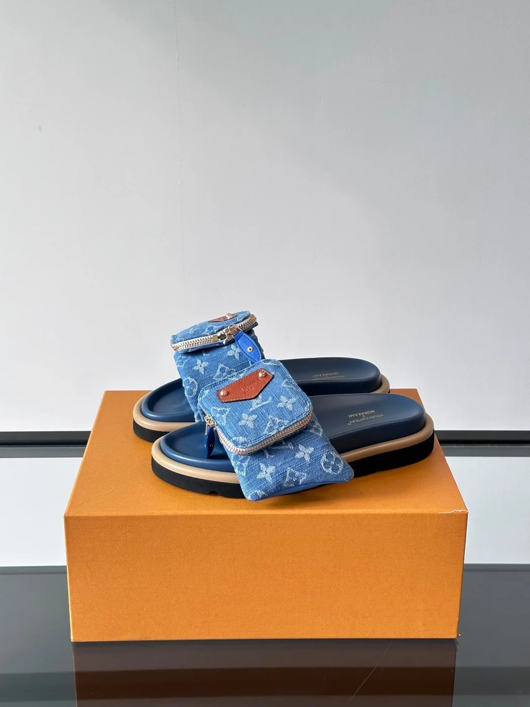 Louis Vuitton Men Blue Denim Slides product view 3