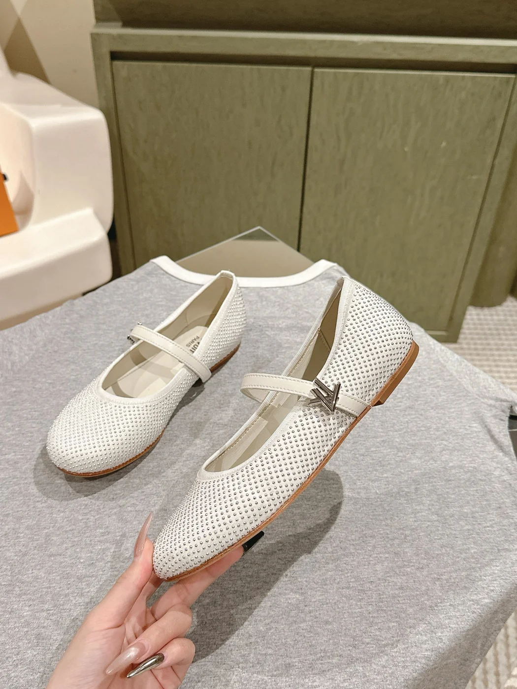 Louis Vuitton Women White Mesh Mary Jane Flats product view 3