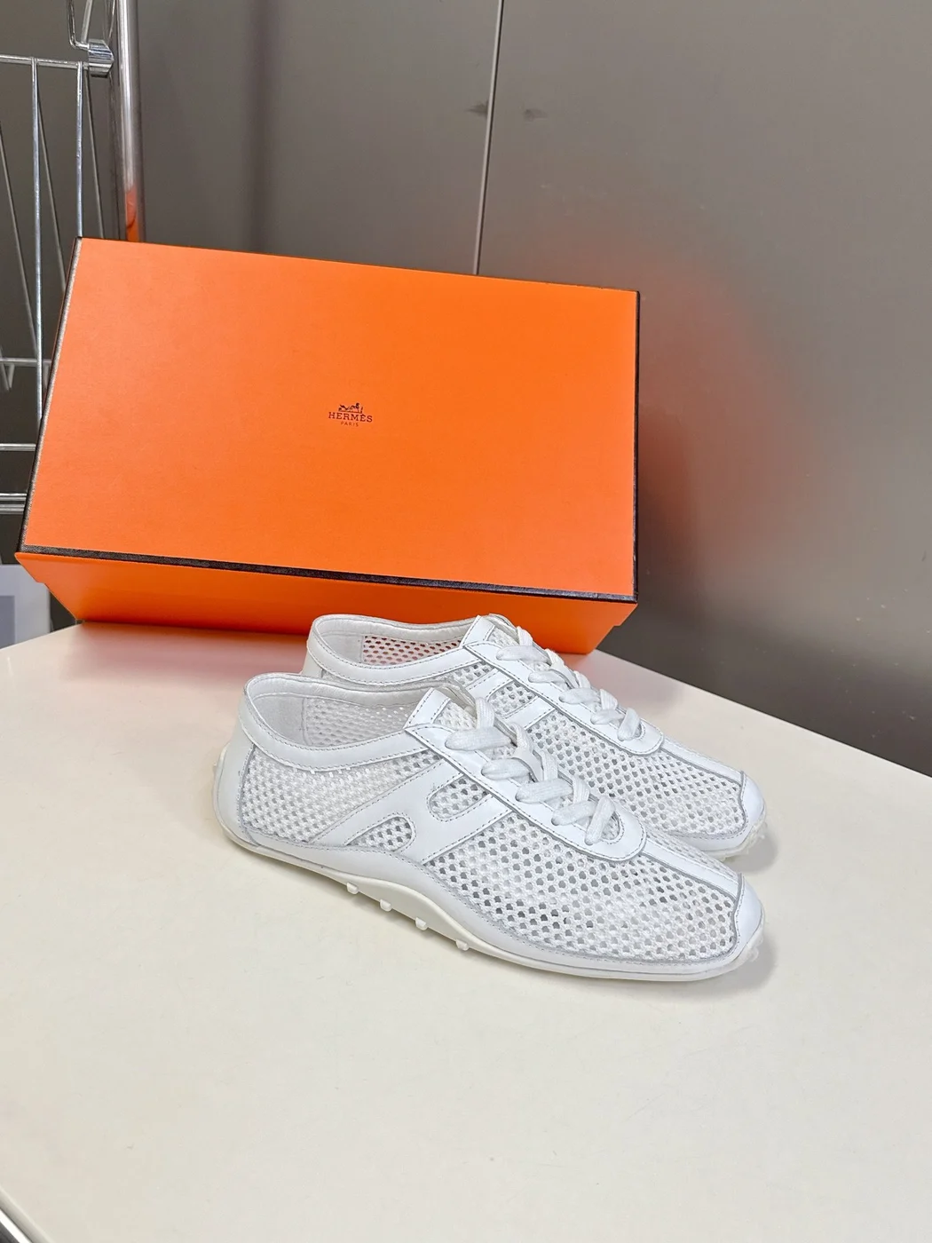 Hermès Women White Sneakers — Mesh Running Style product view 3