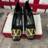 Valentino Women Black Mary Jane Heels with Gold-Tone VLogo Detail product view 3