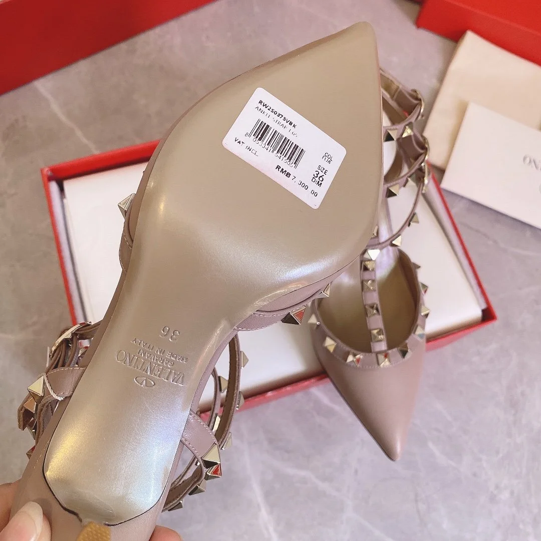Valentino Women Beige Leather Studded Pumps product view 4
