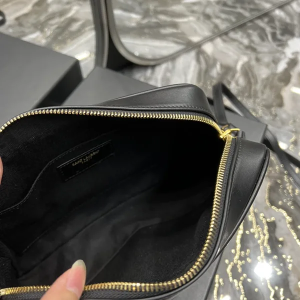 Saint Laurent Lou Medium Saint Laurent Striped Canvas Camera Crossbody Bag In Grey Cream product view 7