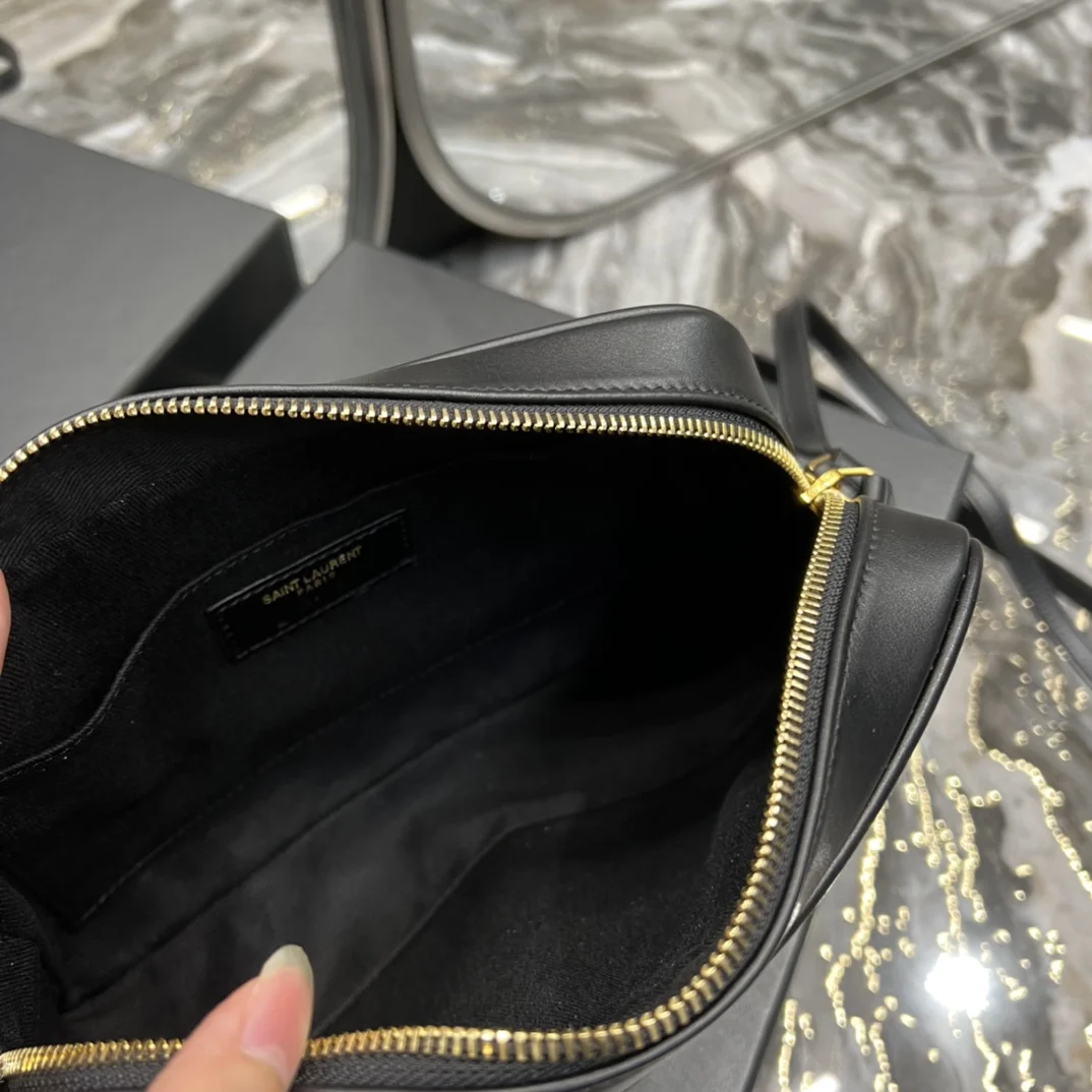 Saint Laurent Lou Medium Saint Laurent Striped Canvas Camera Crossbody Bag In Grey Cream product view 7