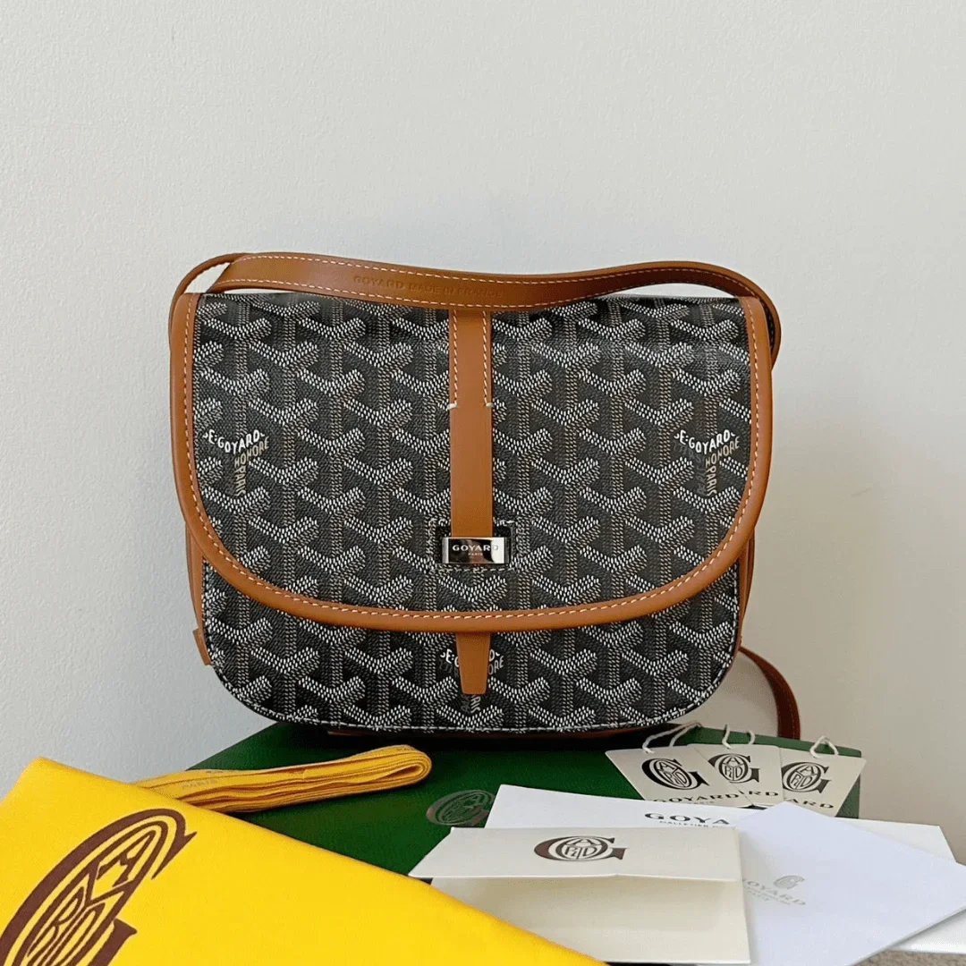 Goyard Chevron Flap Crossbody Bag with Brown Trim, 22 x 16 x 7 cm product view 1