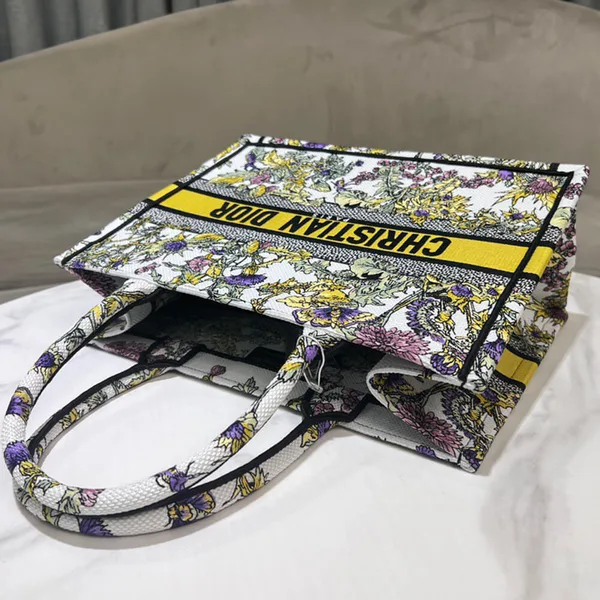 Dior Medium Book Tote — Multicolor Floral Pattern with Yellow Band product view 6