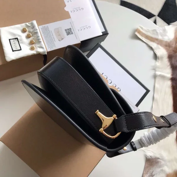 Gucci 1955 Horsebit Handbag Black Smooth Leather 25 cm product view 6