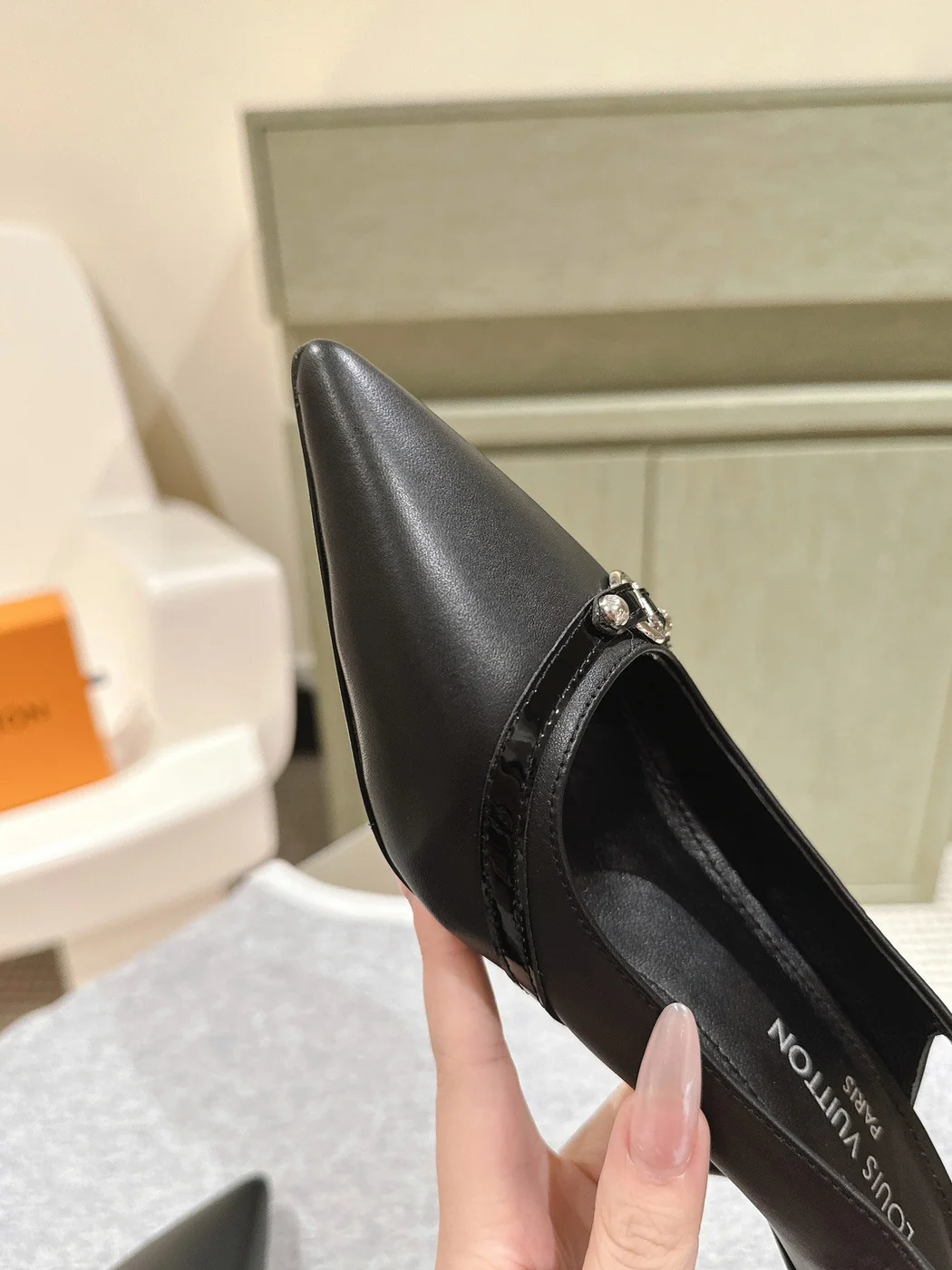 Louis Vuitton Women Black Leather Slingback Heels — Pointed-Toe Style product view 5