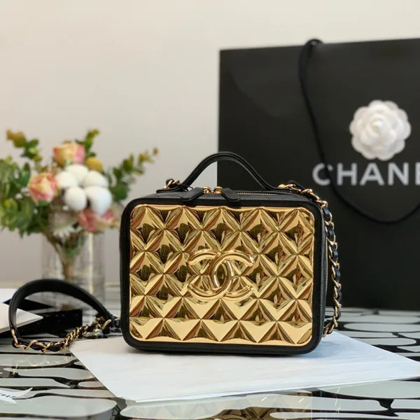 Chanel Vanity Case Black Yellow Box Form Handbags 19 cm product photo