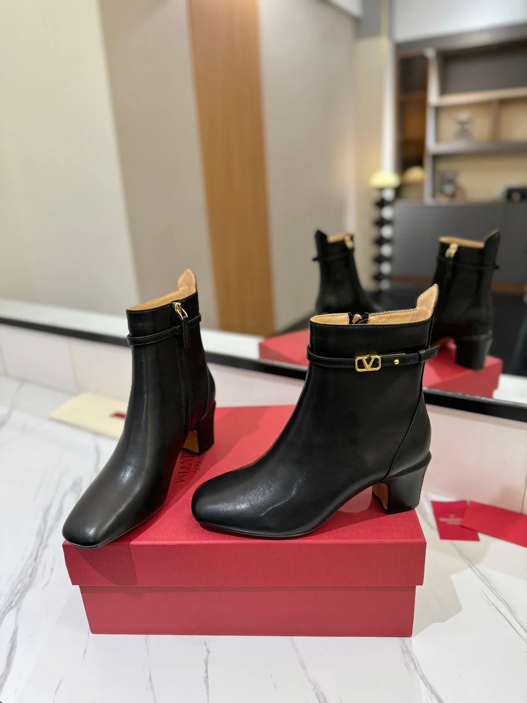 Valentino Women Black Leather Ankle Boots — Heeled Chain-Cuff Style product view 2