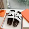 Hermès Women White Leather Wood Insole Sandals product view 4