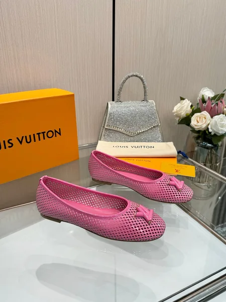 Louis Vuitton Women Pink Mesh Leather Ballet Flats product photo