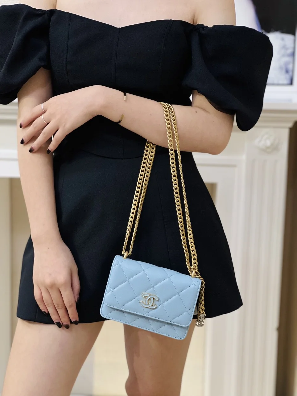 Chanel Woc Mini Handbag Woman’s Blue Smooth Leather 15 cm product view 2