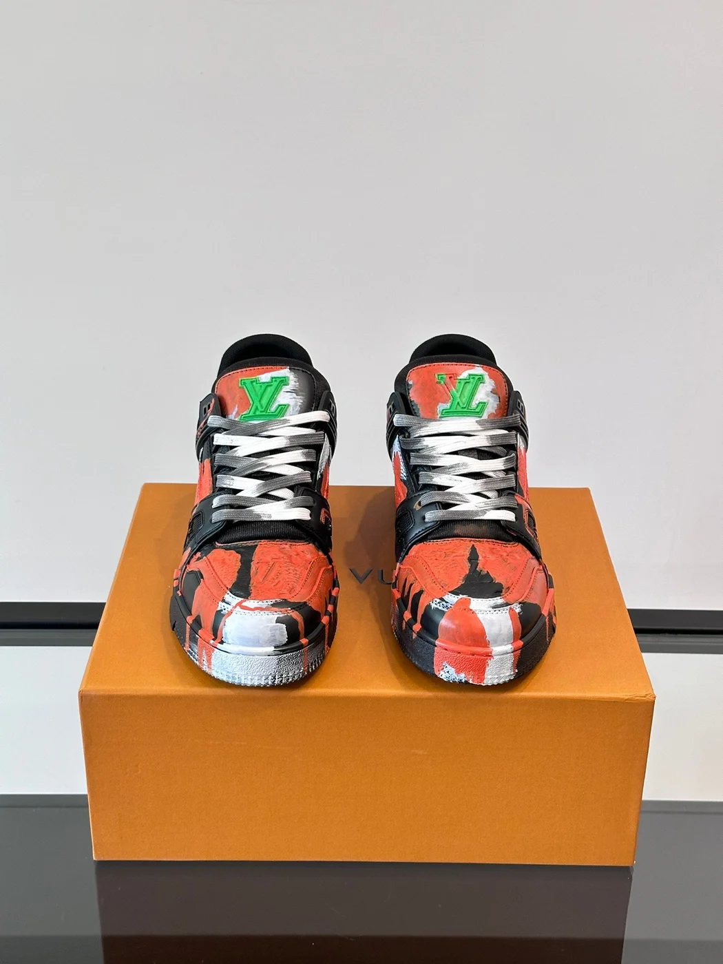 Louis Vuitton Men Black Red Painted Leather Sneakers product view 2