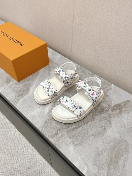 Louis Vuitton Women White Patterned Fabric Sandals product photo