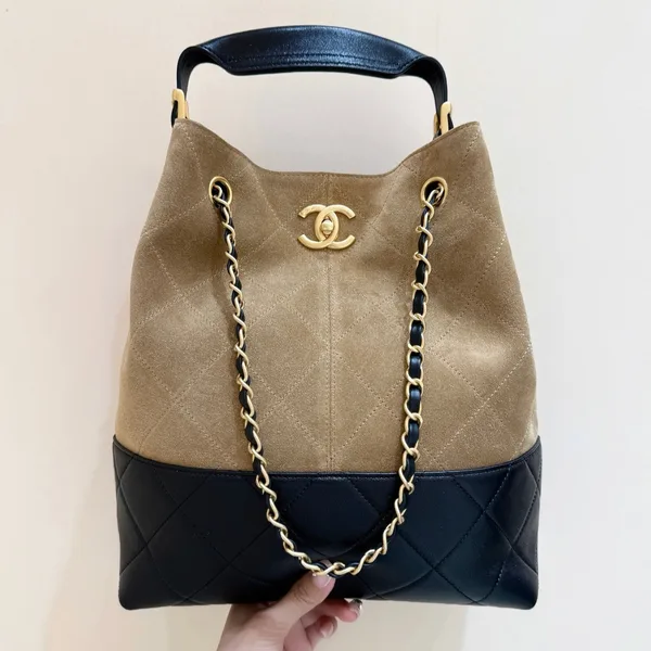 Chanel Suede Calfskin Shiny Lambskin Quilted Shopping Bag product photo