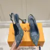 Louis Vuitton Women Blue Denim Leather Trim Slingback Heels product view 3