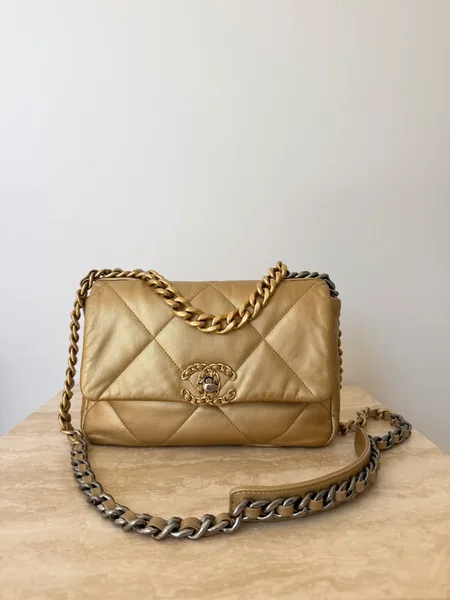 Chanel 19 Small Metallic Gold Lambskin Bag product photo