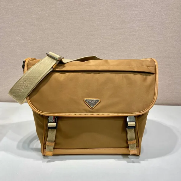 Prada Large Flap Bag 30 In Cider Brown Re-Nylon And Calfskin Trim product photo
