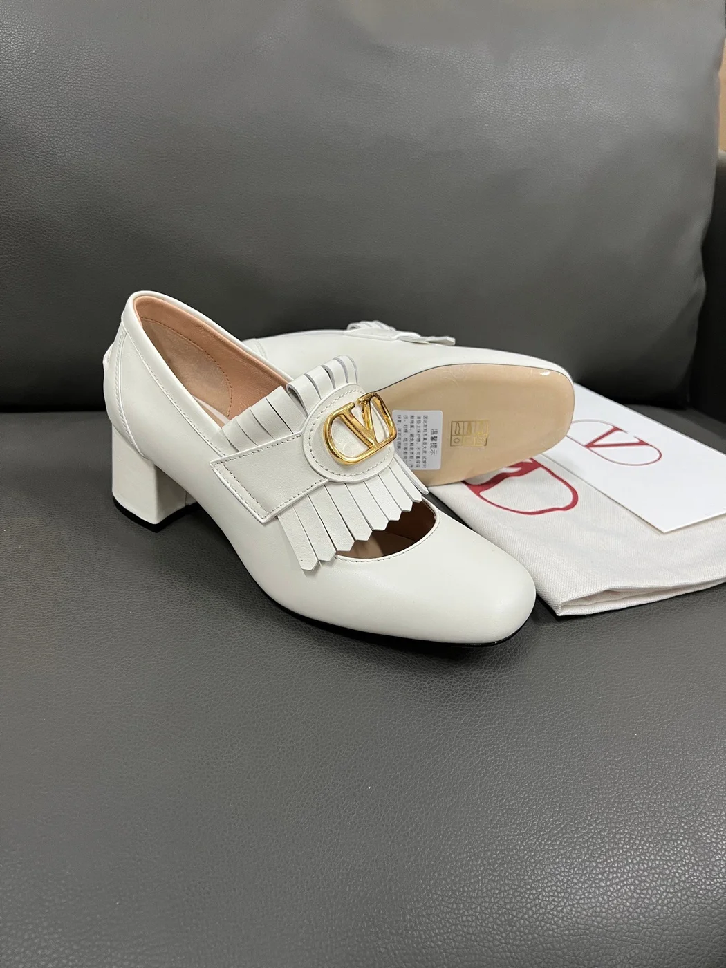 Valentino Women White Leather Fringe Detail Pumps product view 4