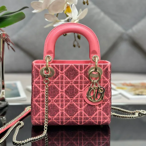 Dior Lady Pink Handbag with Beads 17x15x7cm product photo