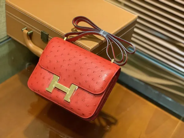 Hermès Rouge Vif Ostrich Constance Mini 18 gold hardware Bag product view 6