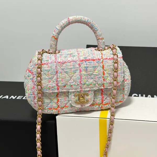 Chanel Mini Flap Bag with Top Handle Pink Tweed Bag product photo
