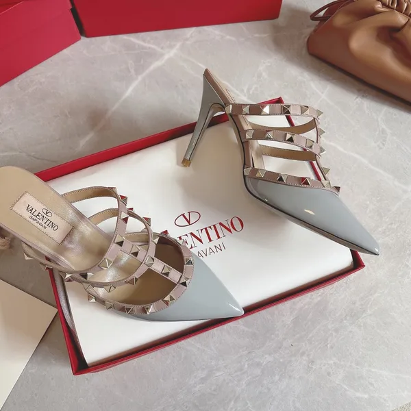 Valentino Women Light Blue Patent Leather Studded Mules product view 3