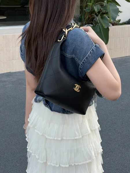 Chanel black hobo bag product view 2
