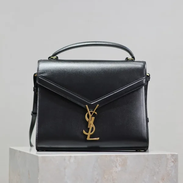 Saint Laurent Cassandra Top Handle Bag Medium Black Smooth Lambskin Gold Hardware product photo