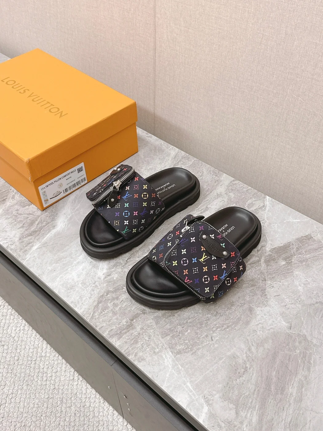 Louis Vuitton Women Black Fabric Adjustable Pocket Mules product view 1