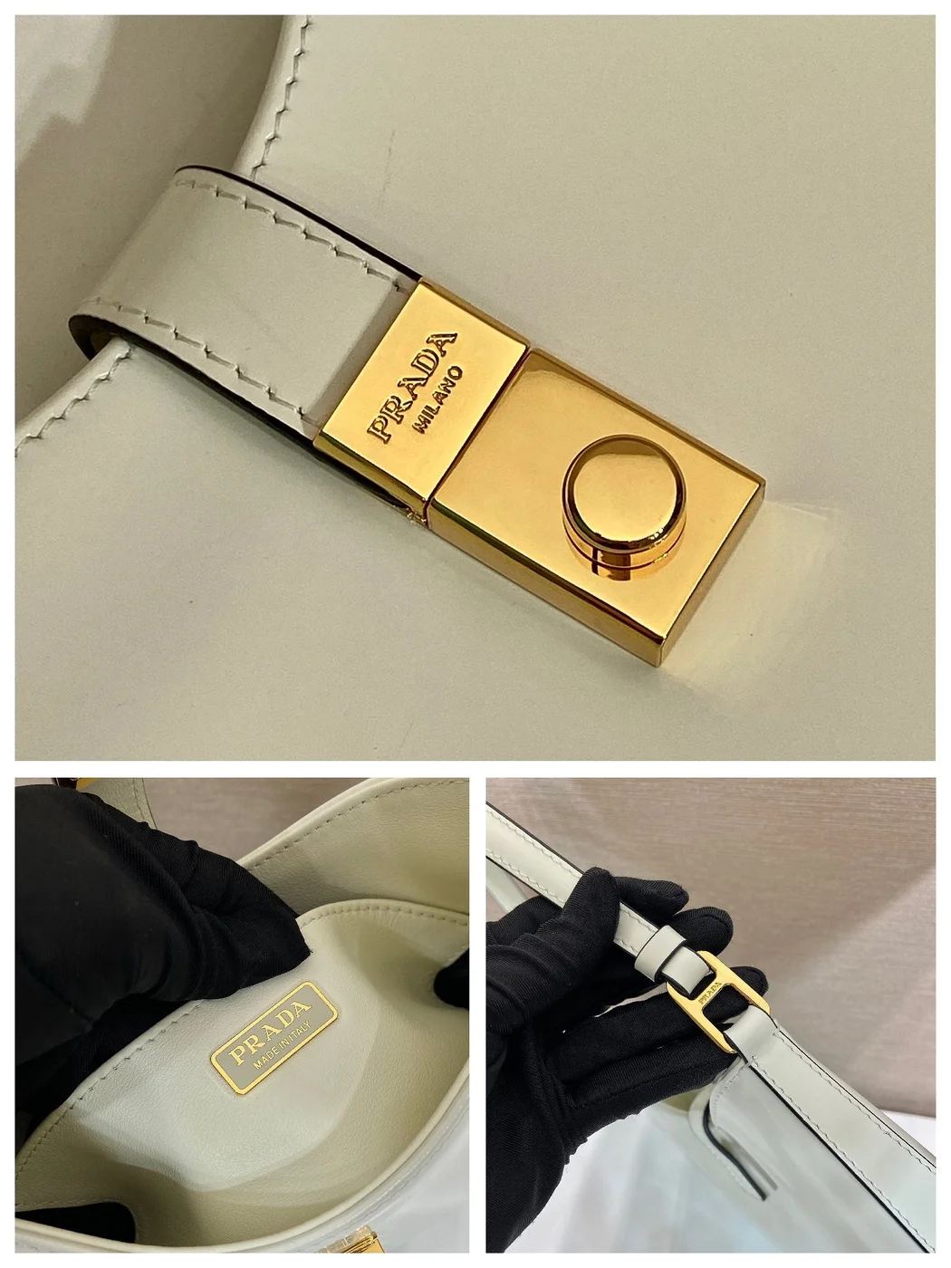 Prada Cleo Shoulder Bag 22 In White Brushed Lambskin With Clasp Closure product view 4