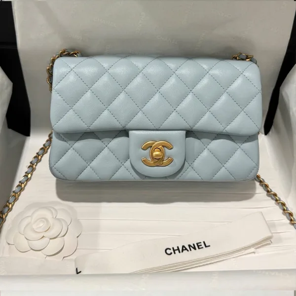 Chanel Classic Bell Bag Handbag Sheepskin Blue Lock Gold 20 cm product photo
