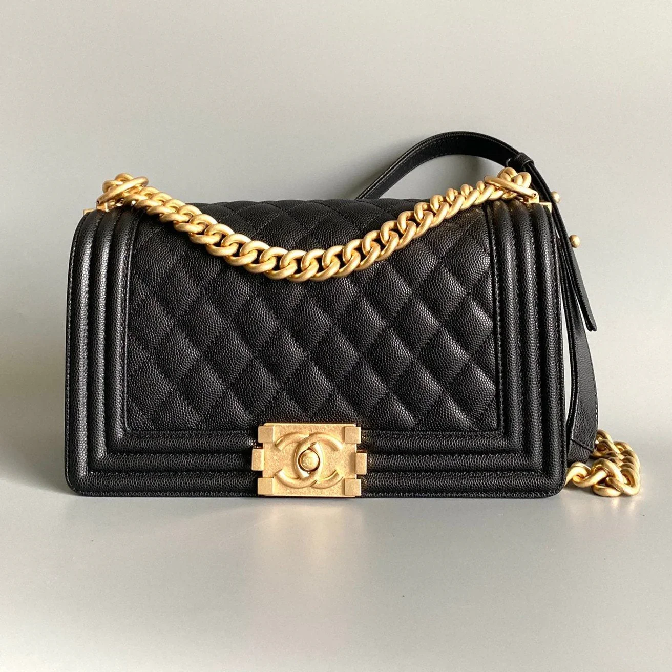 Chanel Medium 25 Boy Bag In Black Lambskin Gold Hardware product view 1