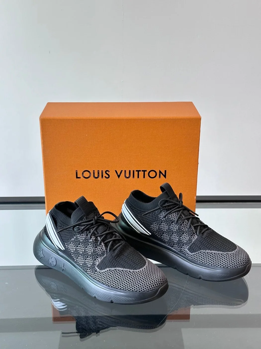 Louis Vuitton Men Black Knit Fabric Sneakers product view 5