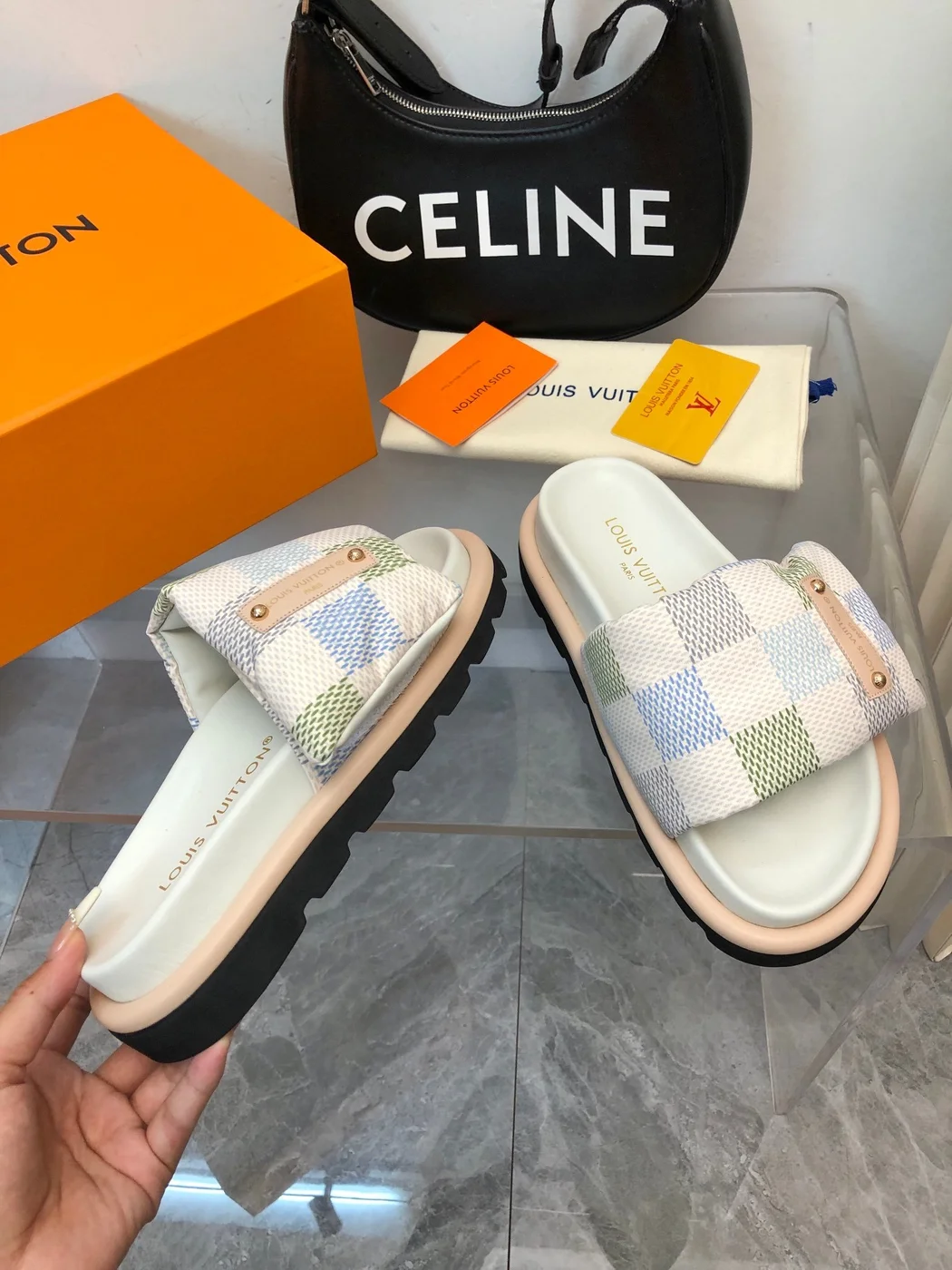 Louis Vuitton Women Multi Color Patterned Fabric Slippers product view 4
