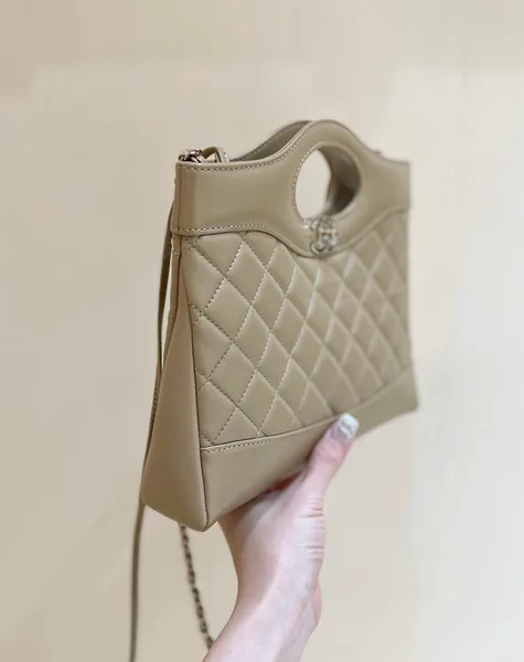 Chanel Calfskin Suede Quilted Mini 31 Shopping Bag — Taupe product view 3
