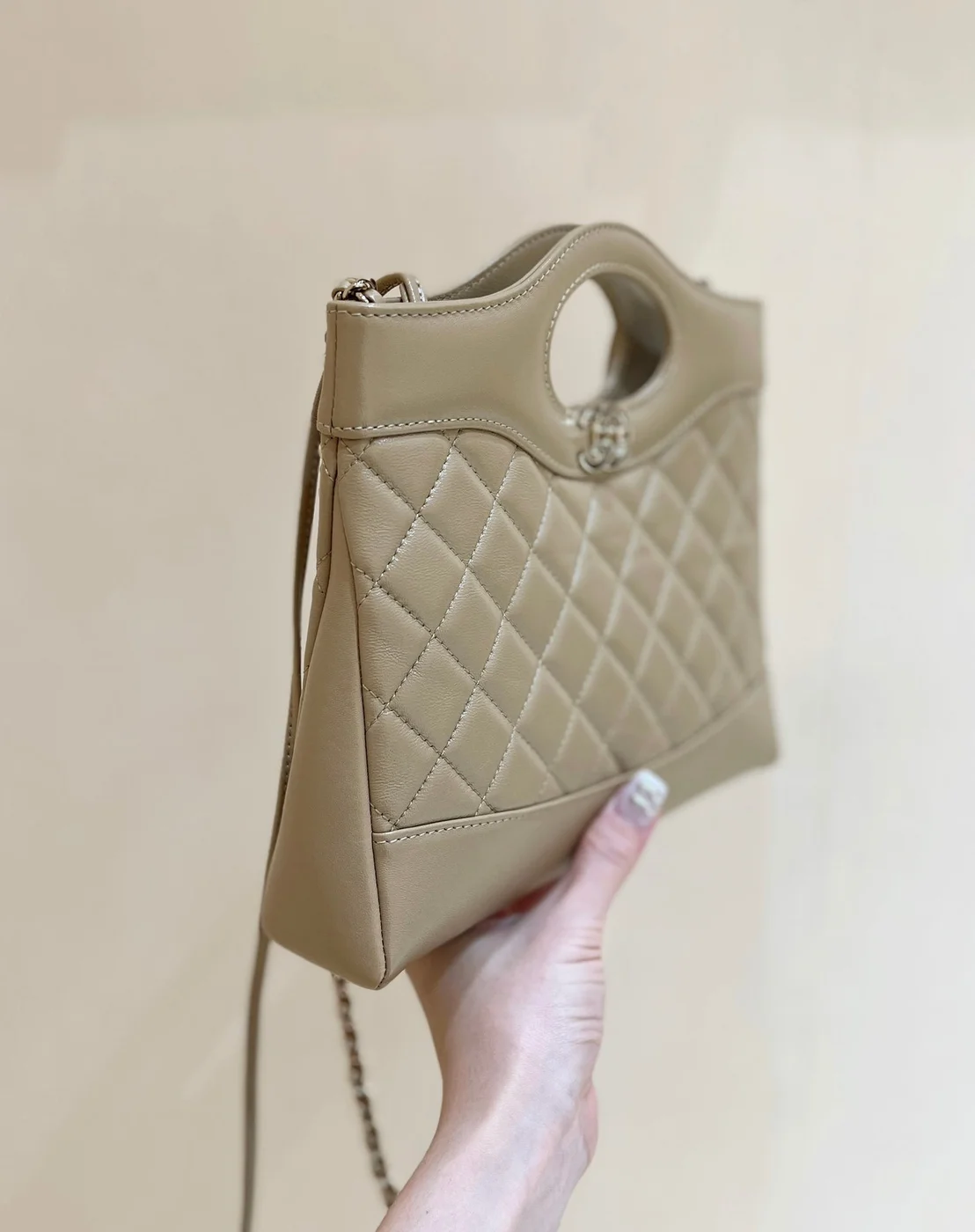 Chanel Calfskin Suede Quilted Mini 31 Shopping Bag — Taupe product view 3