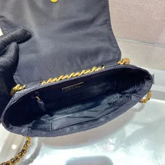 Prada Small Quilted Flap Bag 18 In Black Re-Nylon Fabric Gold Chain product view 3