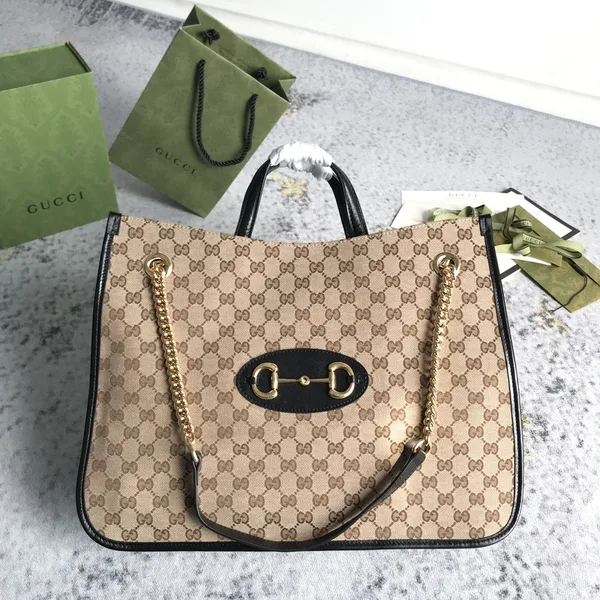 Gucci Brown Large GG Canvas 1955 Horsebit Chain Tote Beige product photo