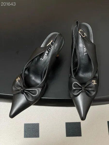 Chanel Logo Bow Sling-back Heels Black product photo