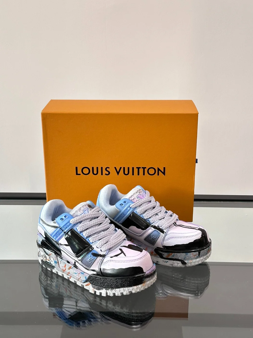 Louis Vuitton Men Black White Blue Leather Sneakers product view 5
