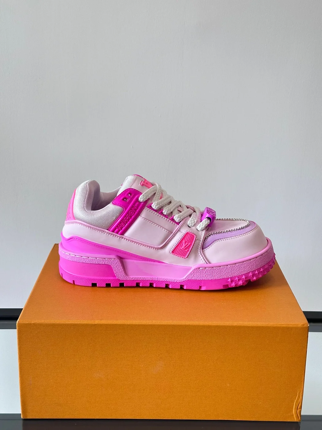 Louis Vuitton Men Leather and Mesh Sneakers — Bright Pink product view 6