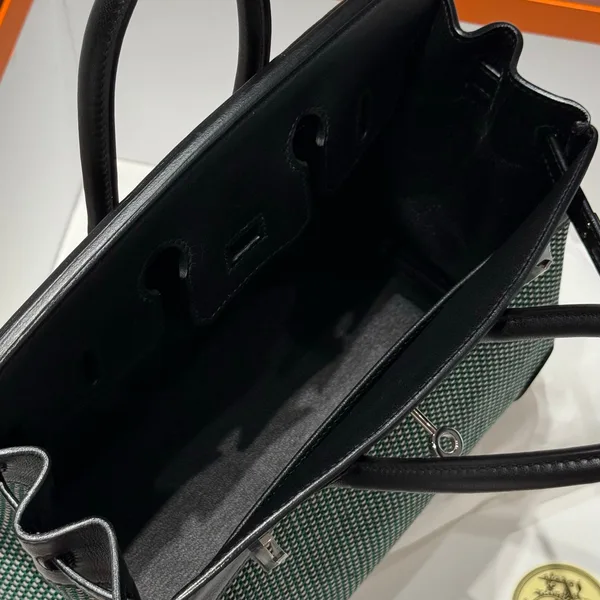 Hermès Birkin 25 cm In Black Swift Black/Mint/Blanc Toile Canvas (Custom-Made) Bag product view 7