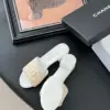 Chanel Women Woven-Fabric Slides — Beige with White Heeled Sole product view 5