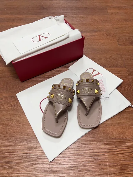 Valentino Women Taupe Leather Studded Sandals product photo
