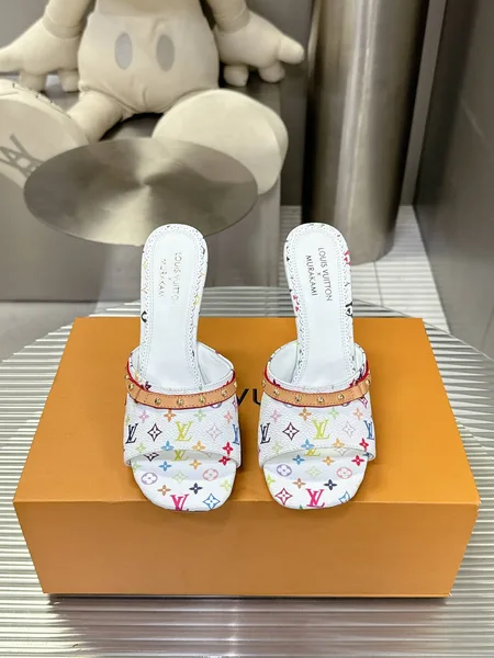 Louis Vuitton Women White Multicolor Printed Leather Mules product photo