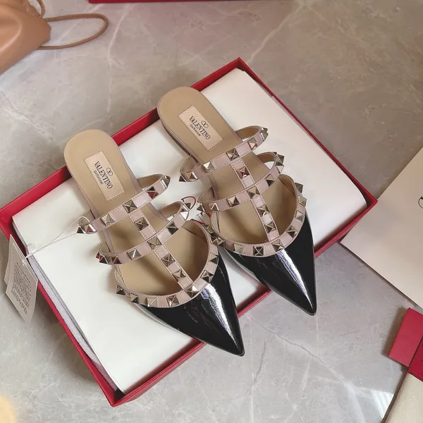 Valentino Women Black Patent Leather Studded Mules product view 5