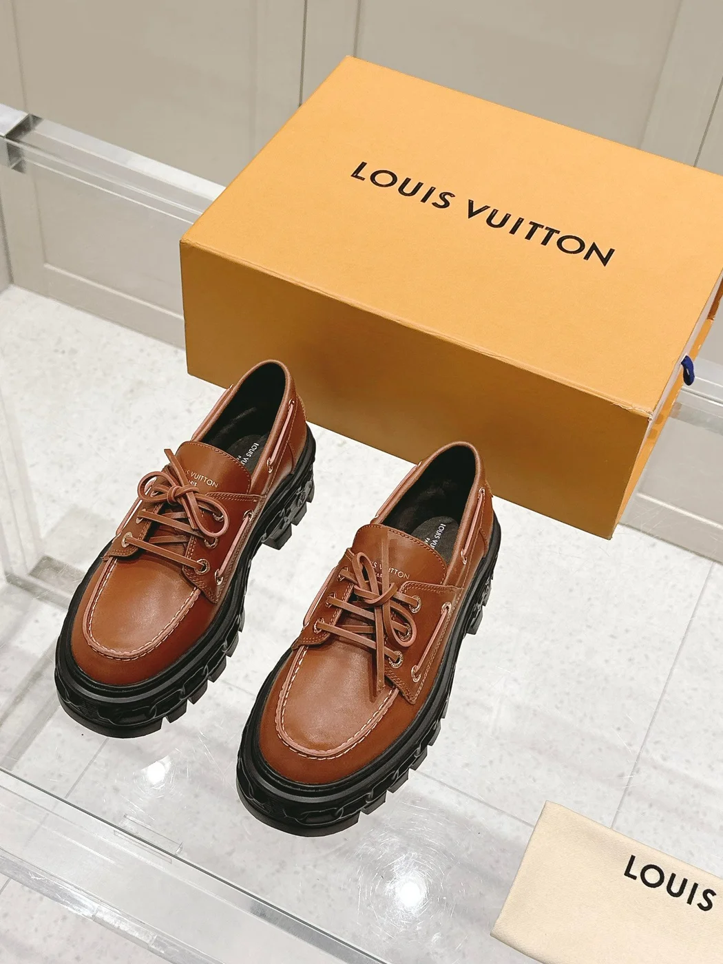Louis Vuitton Women Brown Leather Chunky Sole Loafers product view 1